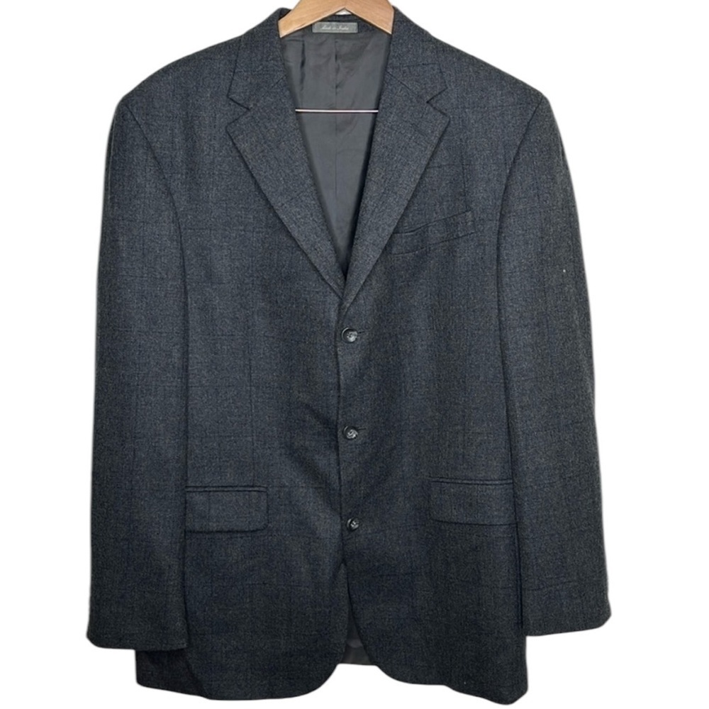 Oscar de la Renta Grey Windowpane Tweed Wool Sportscoat Blazer Men Size 42L